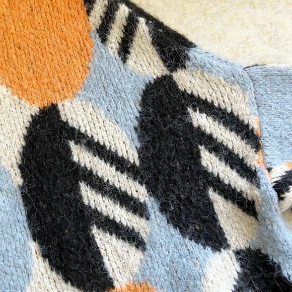 Zara Small Oversized Sweater Bold Abstract Pattern Mock Turtleneck Black Orange - Picture 5 of 5